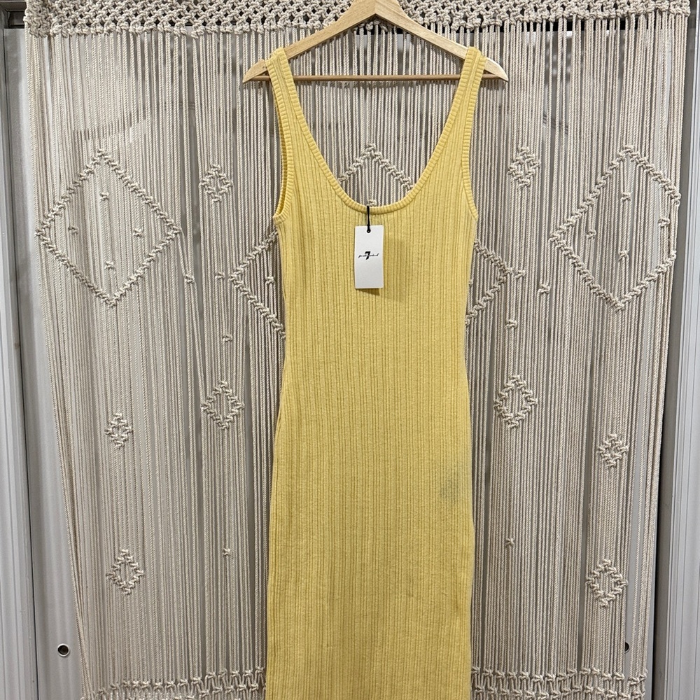 7 For All Mankind NWT Yellow Knit Sleeveless Midi Dress - Size Medium